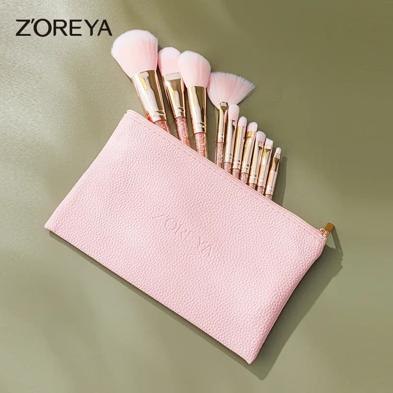 Zoreya Pennello per trucco, Fondotinta, Ombretto, Pennello per labbra, Set completo di 10 pezzi rosa con pennelli per trucco con diamante interno