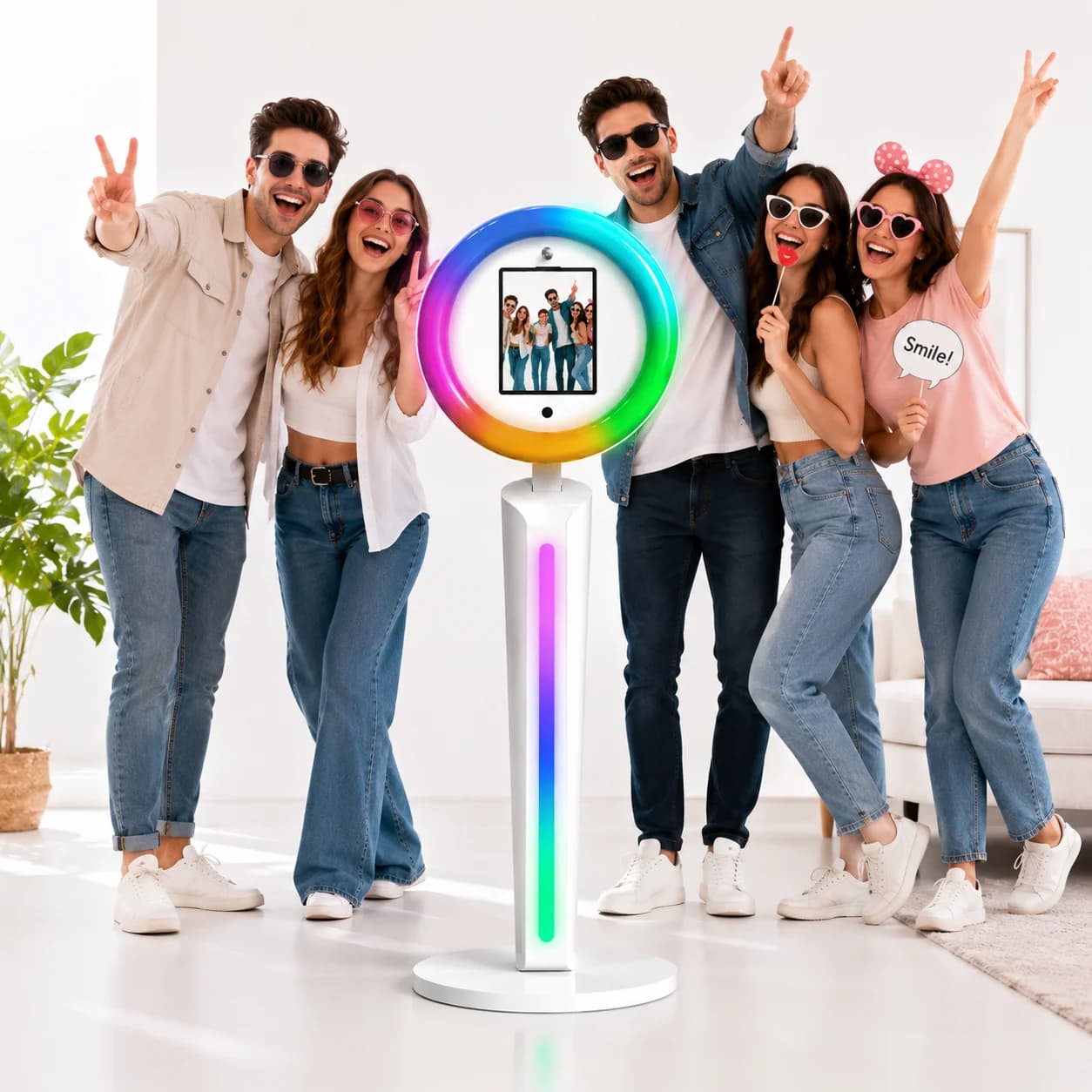 Cabina Fotografica Portatile per iPad con Controllo Remoto tramite APP, Photobooth con Luce ad Anello RGB e Supporto per Selfie per Feste e Matrimoni, con Custodia
