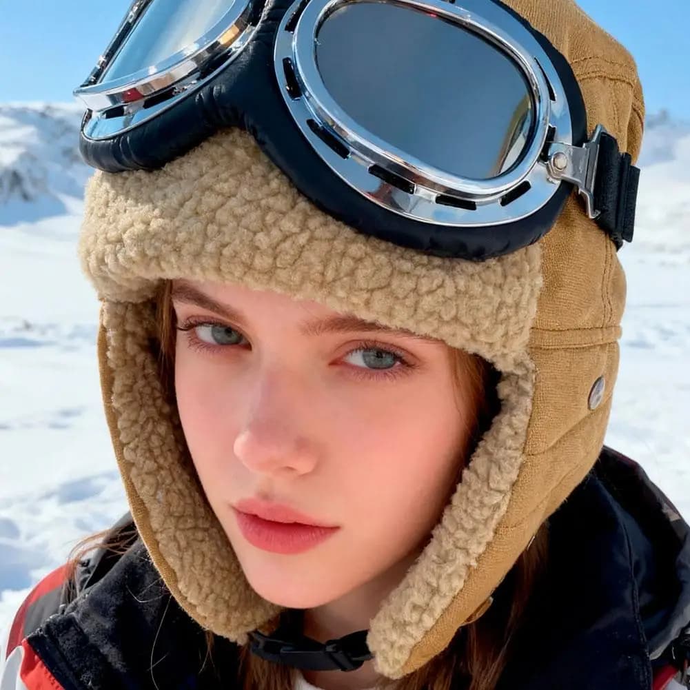 Cappello da pilota da aviatore invernale con paraorecchie isolato termicamente, occhiali antivento, design per ciclismo all'aperto, uomo, donna, tempo freddo