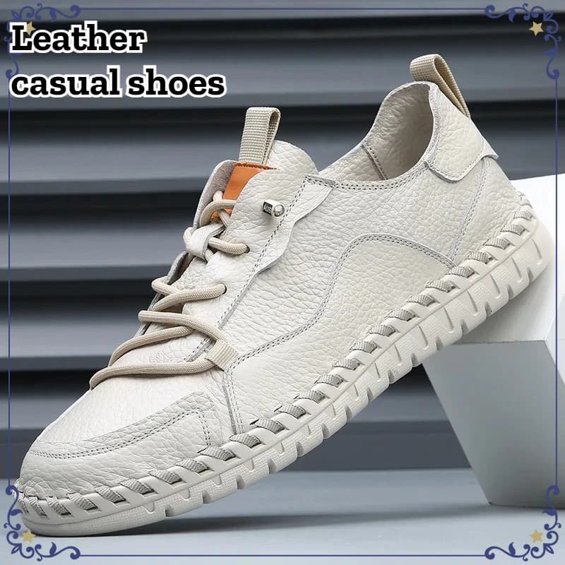 Scarpe da Uomo Artigianali in Vera Pelle, Casual, Comode, Traforate, Traspiranti, Antiscivolo, per Passeggiate all'Aperto, Sneakers