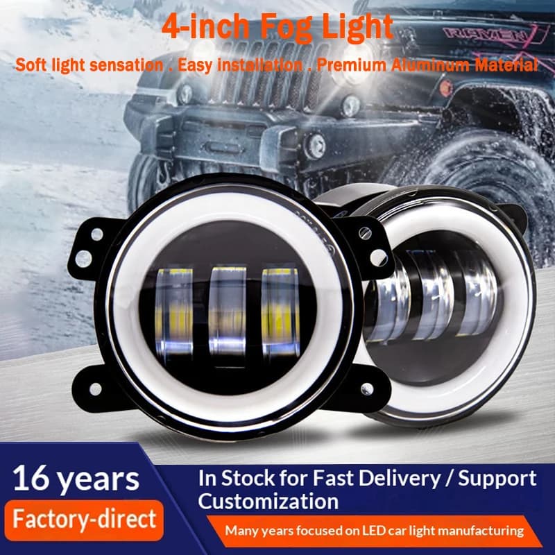 Fari fendinebbia a LED da 30W per auto, 4 pollici, per paraurti anteriore Jeep Wrangler JK TJ Off-Road con anello luminoso bianco DRL Angel Eyes.