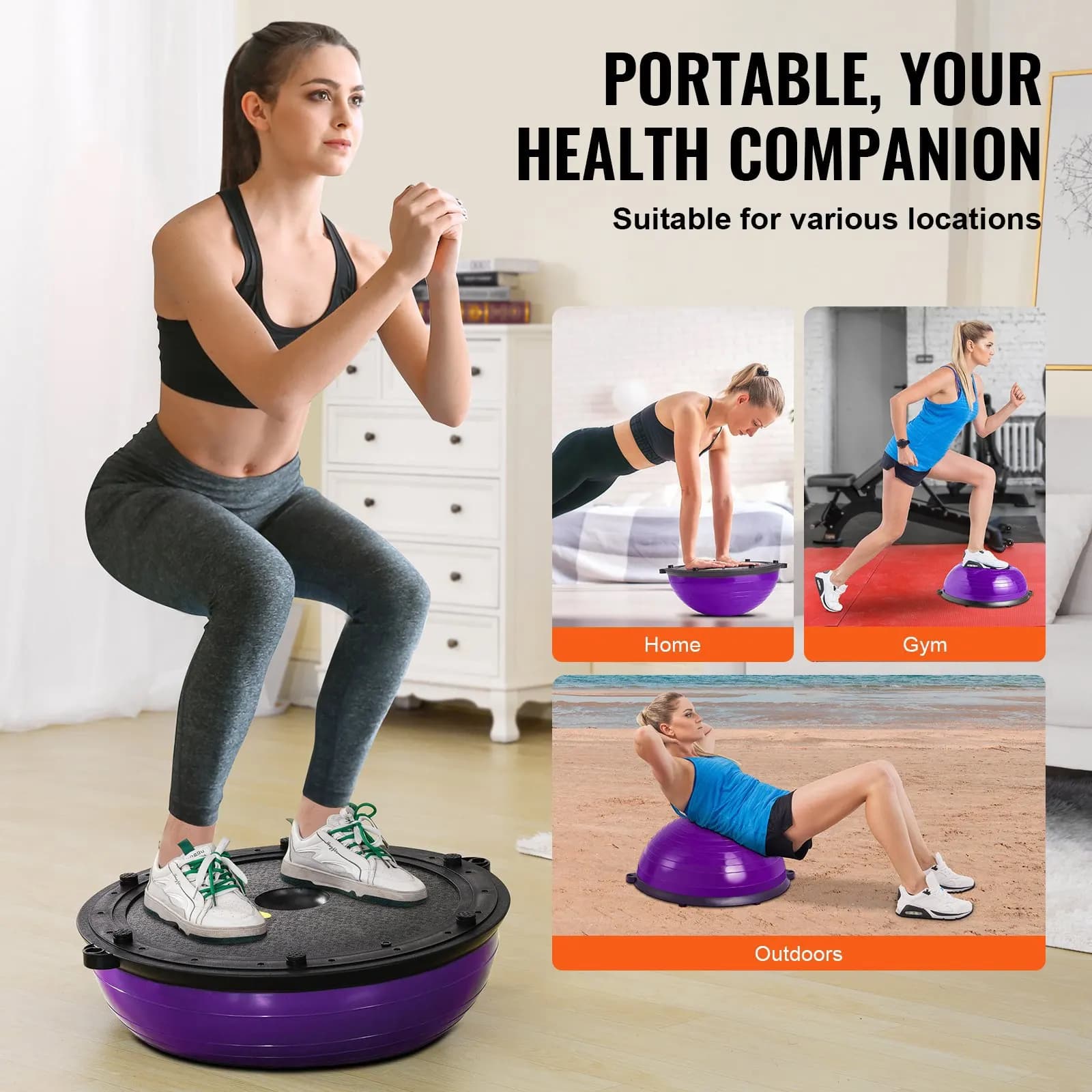 Palla da allenamento da 23 pollici, Palla per equilibrio da 660 libbre, Palla per yoga con bande di resistenza e pompa a pedale