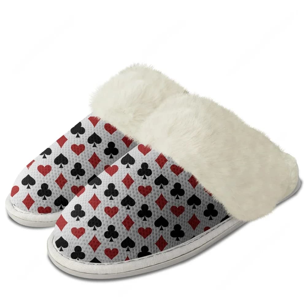 Slippers in Plush with 3D Print Theme Cards from Poker, Shoes Hot for Men and Women, Cotton Slippers for Home and Bedroom, Custom Shoes