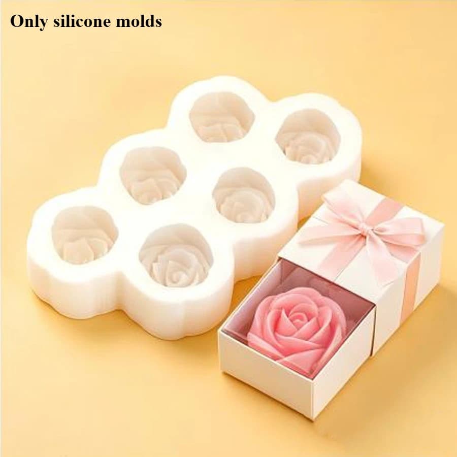 6pcs Set of Rose Flower Silicone Candle Mold, 3D Mini Flower Soap Candle Gypsum Craft Molds, DIY Chocolate Gummy Cake Mould