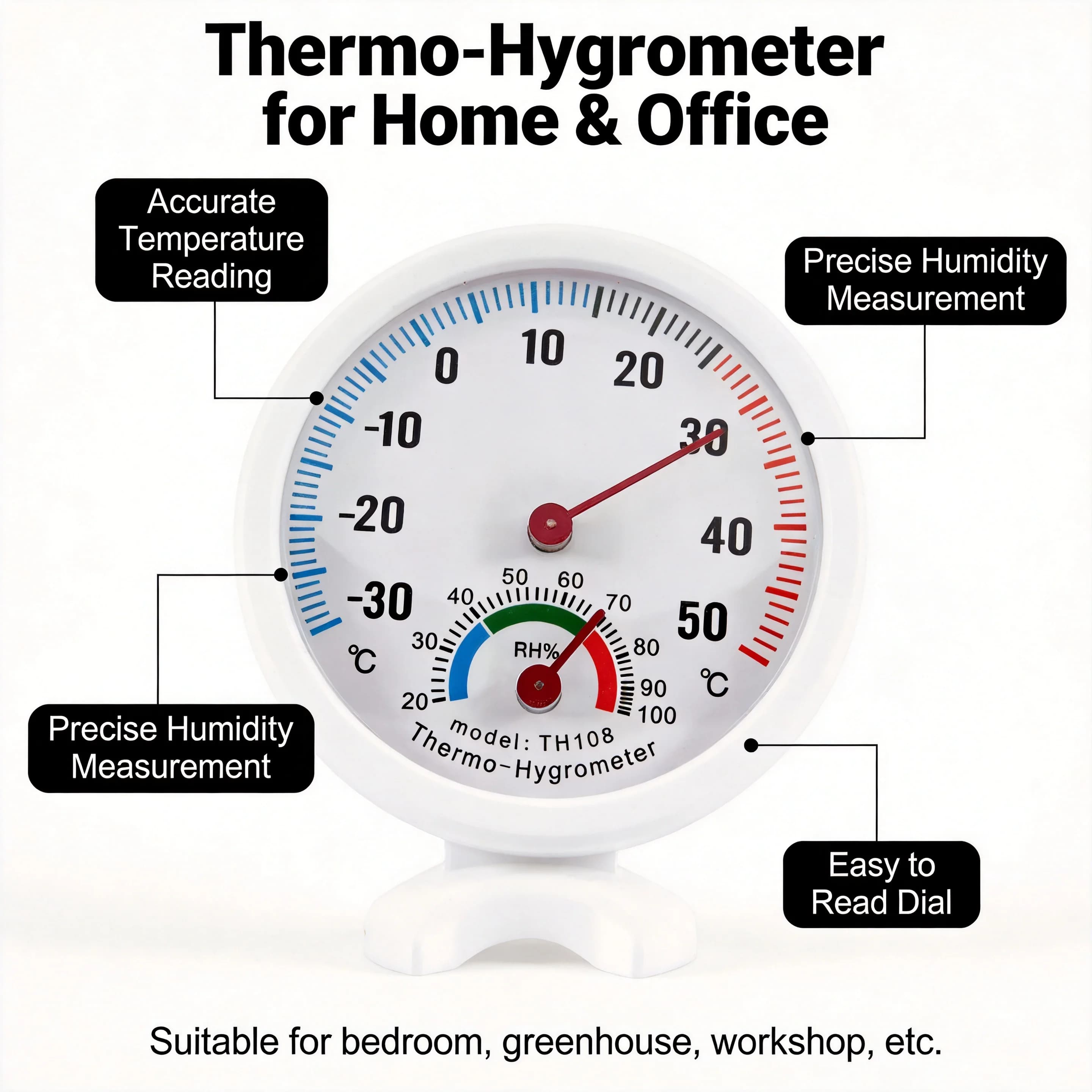 Igrometro e termometro analogici a forma di campana – -30 ° Da C a +50 ° Termoigrometro per Giardino e Serra