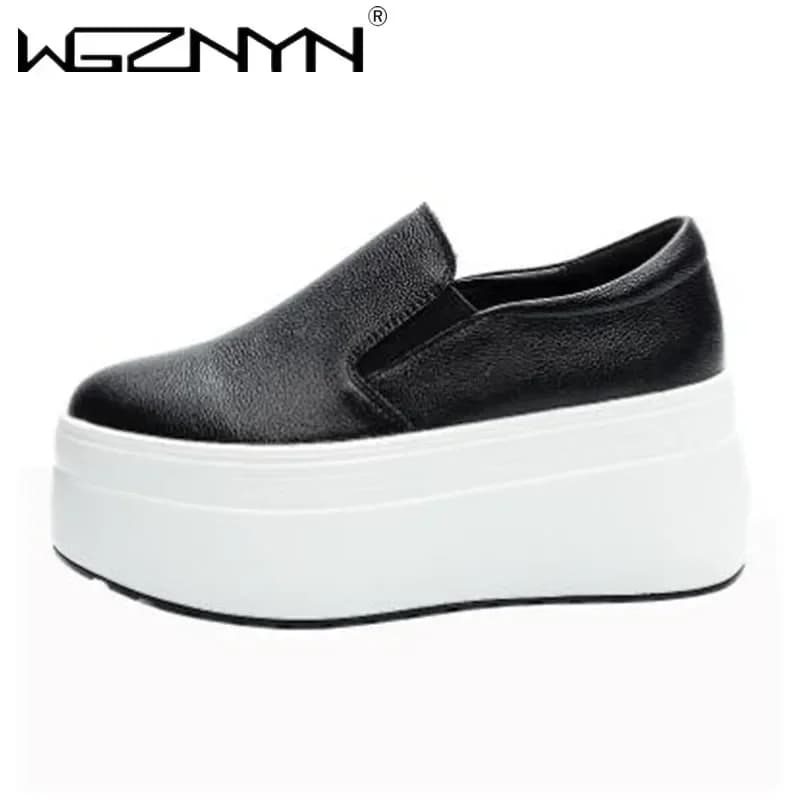 2025 Autumn Loafer 8CM Platform Shoes Flats White Slip on Casual Shoes Slipony Women Sneakers Breathable Comfy Summer Sneaker