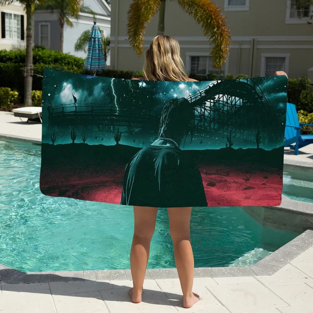T-Travis Rapper Scott Asciugamano Piscina Asciugamano da spiaggia Portatile Quick Dry Sabbia da viaggio all'aperto Coperta da bagno Tappetino sottile Asciugamano da bagno
