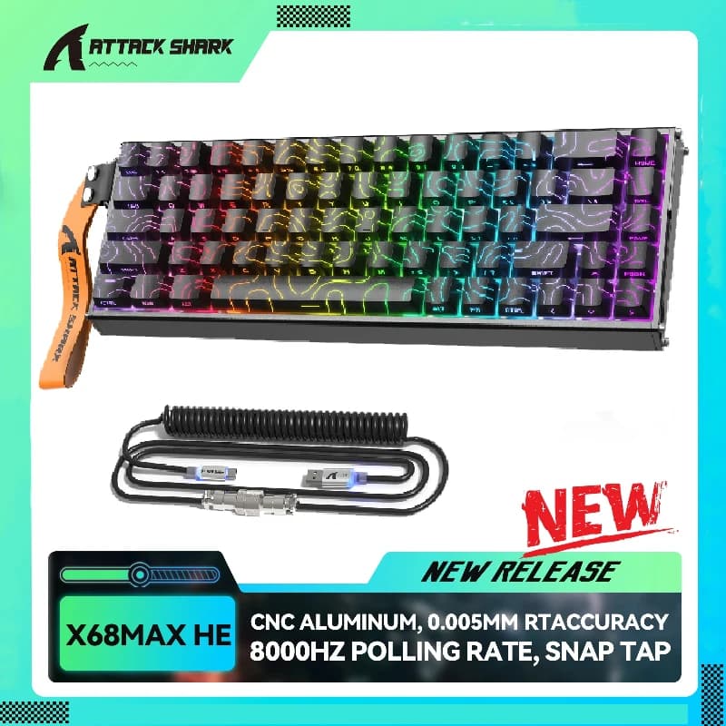 ATTACK SHARK X68MAX HE Rapid Trigger Tastiera in Alluminio CNC con Switch Magnetici e Cavo RGB a Spirale C01Ultra, Precisione RT 0.005MM