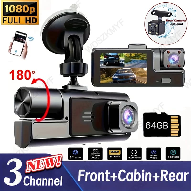 1080P HD WIFI Car DVR 2/3 canali Dash Cam per auto Videocamera Videoregistratore Telecamera per vista posteriore anteriore Scatola nera Accessori per auto