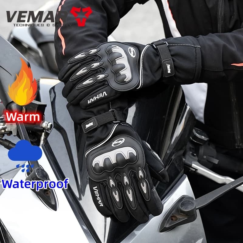 VEMAR Guanti da moto invernali impermeabili Uomo Donna Antivento Caldo Anti-caduta Touchscreen Guanti da bici da equitazione per motocross ML-XL