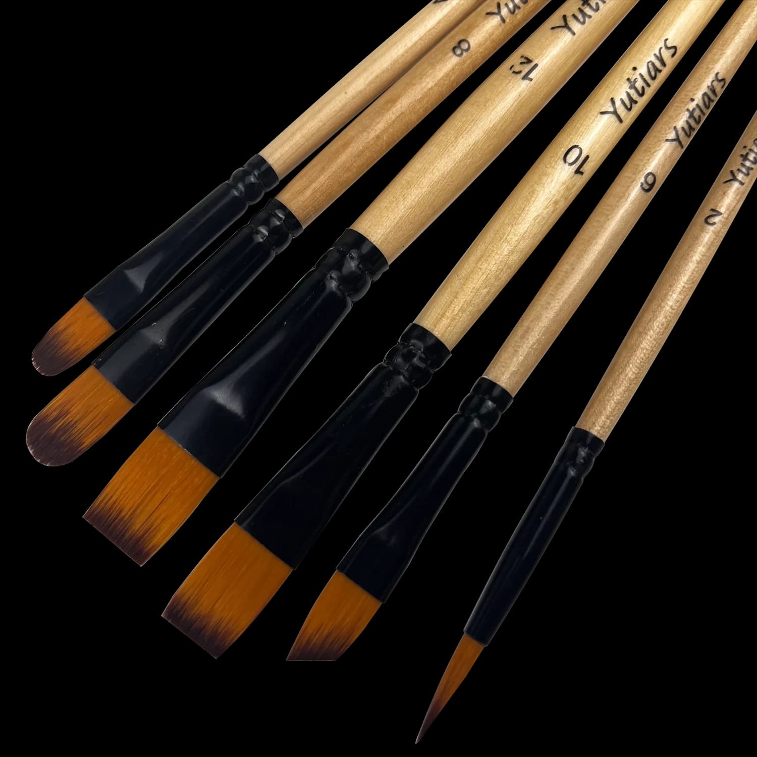 6PCS Wooden Handle Artist Paint Brush Set with Round Flat Angled Filbert Brushes for Watercolor Acrylic Oil Detail Painting