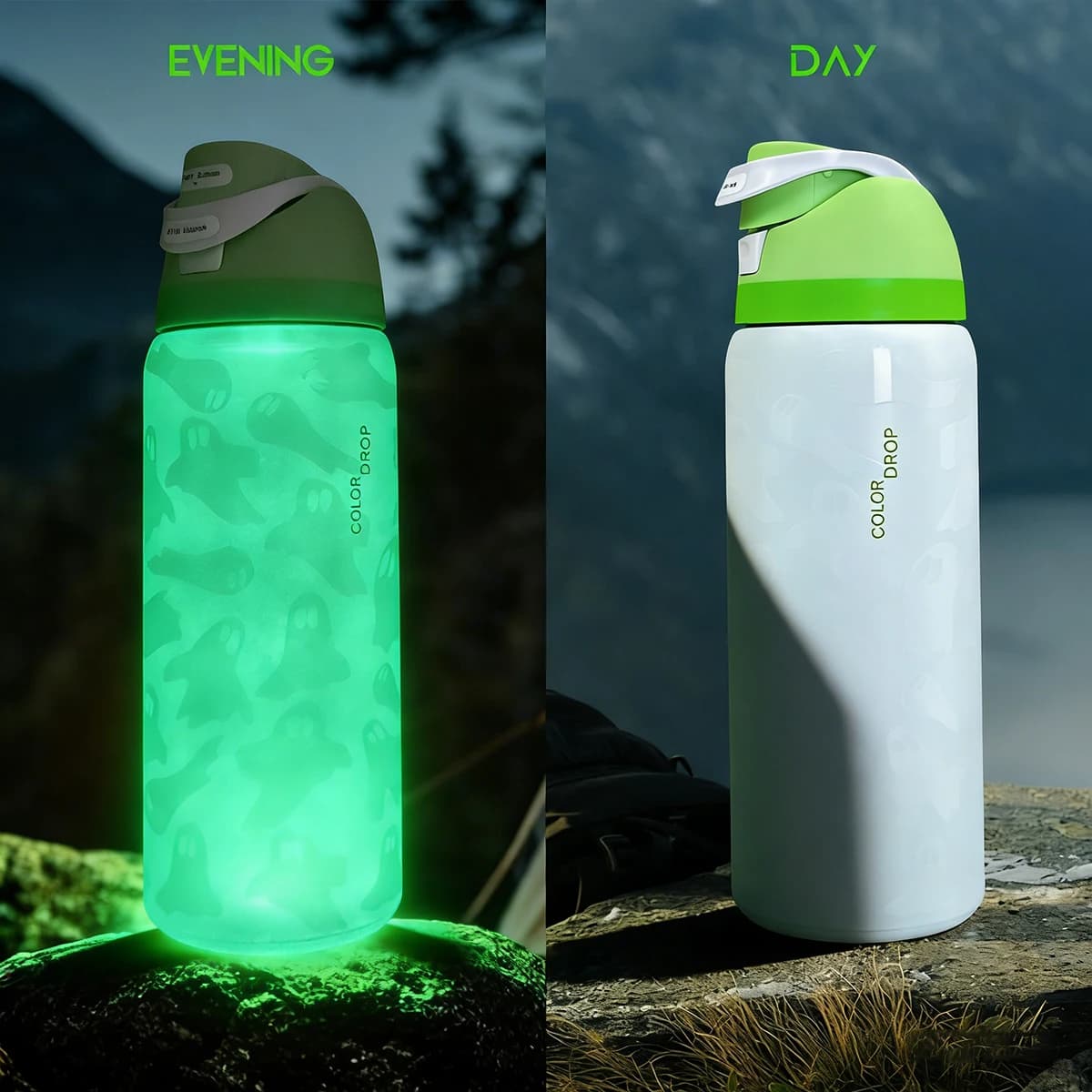 Owalaa Nightlight Ghost 32oz/945ml stainless steel thermal bottle with straw, for everyday outdoor sports, perfect gift