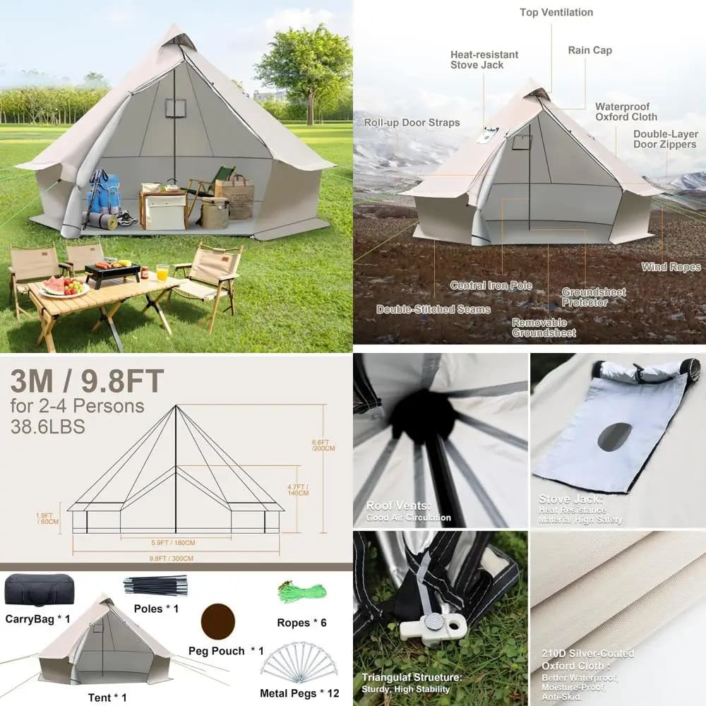 Tenda a Campana Impermeabile 4 Stagioni per 2-3 Persone con Foro per Stufa, Facile da Montare per Campeggio, Escursionismo e Picnic