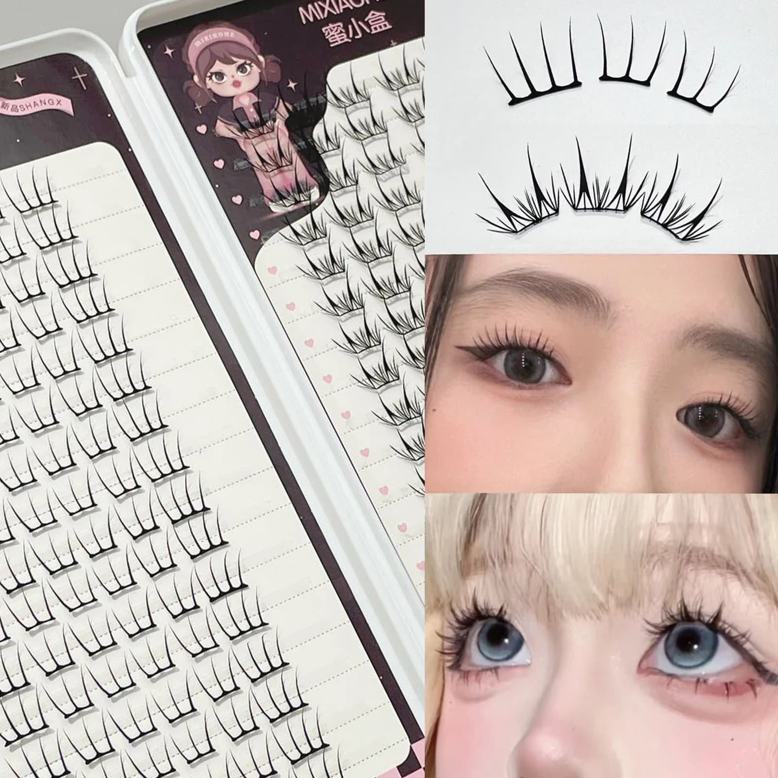 Extension ciglia finte stile coreano, effetto naturale morbido e leggero, curvatura C, per trucco ciglia effetto manga fai da te, per donne e ragazze, uso quotidiano