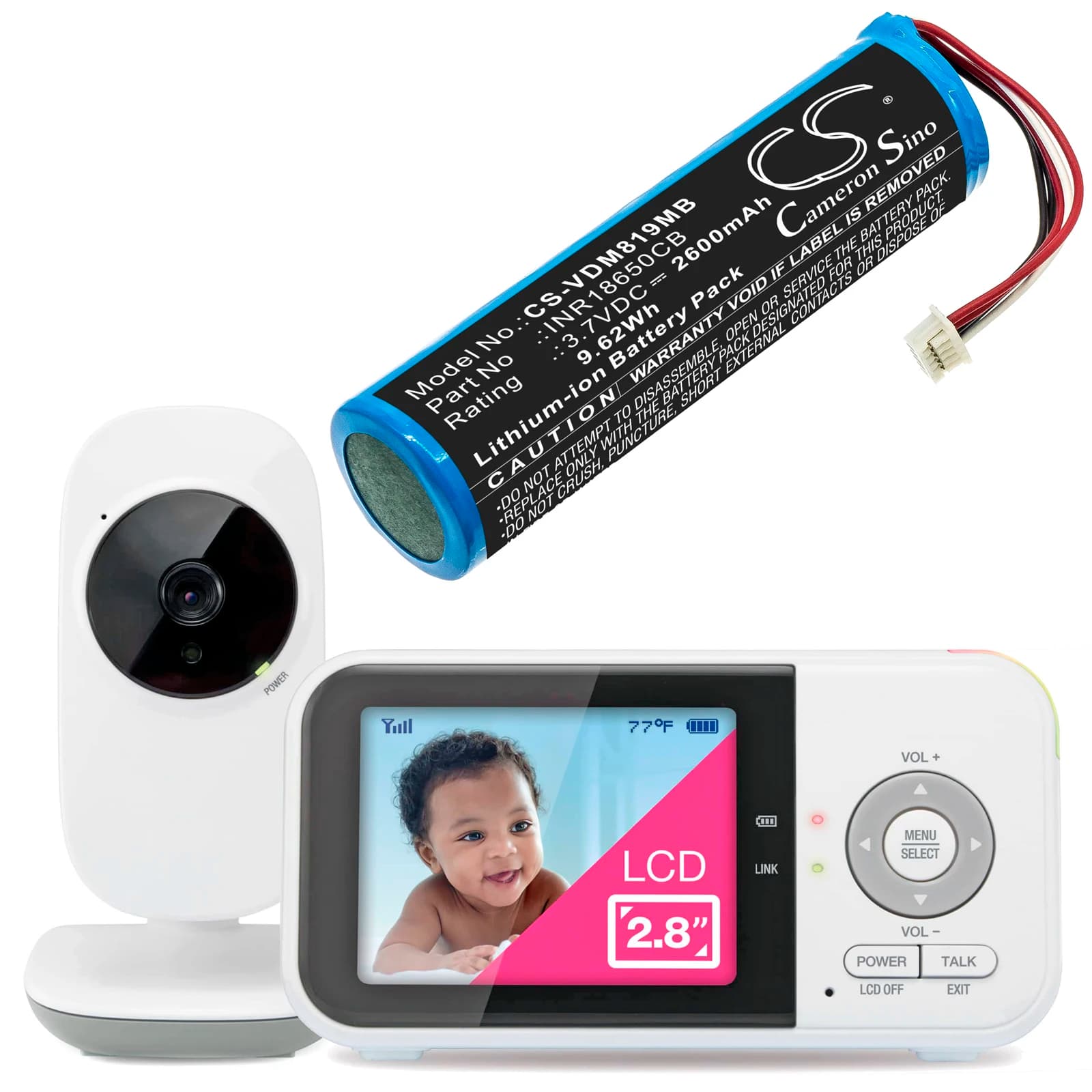 Batteria per BabyPhone 3.7V 2600mAh INR18650CB per VTech VM819 VM5266 Monitor per Bambini da 5 Pollici + Strumento