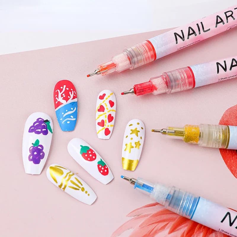 12 Acrylic Paint Pens DIY Fingertip Creation Graffiti Pull Line 0.5mm Quick-drying Waterproof Nail Brushes Art Supplies