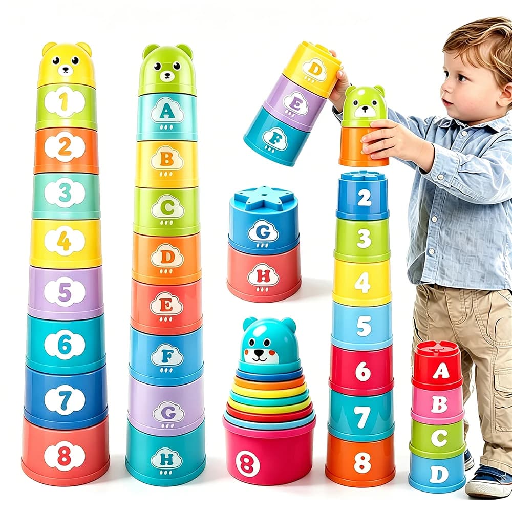 Stackable Game Cup Children's Table Game Manual Speed Competition Foldable Cup with Numbers Letters Shapes Toy Puzzle for Early Education