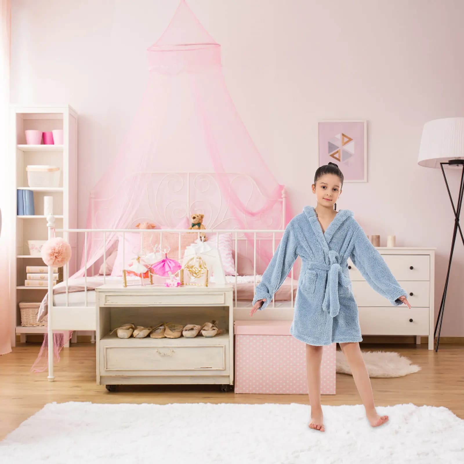 Kids Bathrobe Hooded Soft Coral Fleece Warm Comfortable Robe for Girls Boys After Bath Bedtime Loungewear Home Beach Blanket