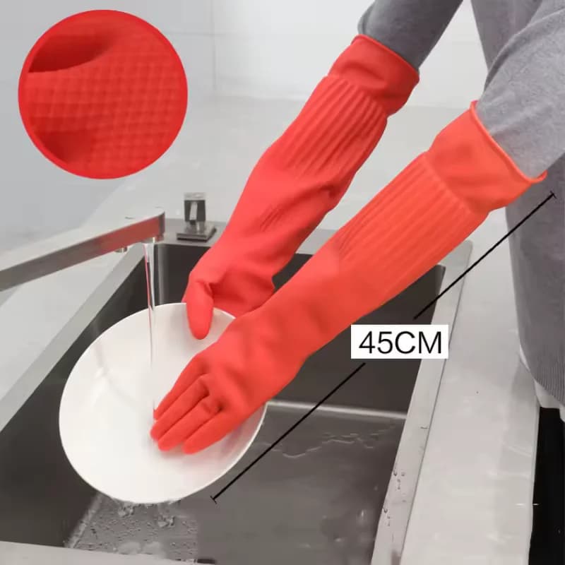 Guanti per la pulizia dei piatti allungabili da 45 cm Guanti da lavoro impermeabili in lattice di gomma per utensili per la pulizia della cucina per la pulizia della casa