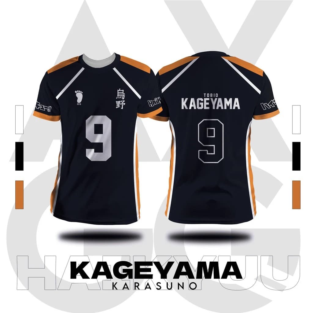 Bandai Haikyuu!! Maglia della Squadra di Pallavolo Karasuno, T-Shirt Cosplay Kageyama N.9, T-Shirt Estiva Traspirante ad Asciugatura Rapida