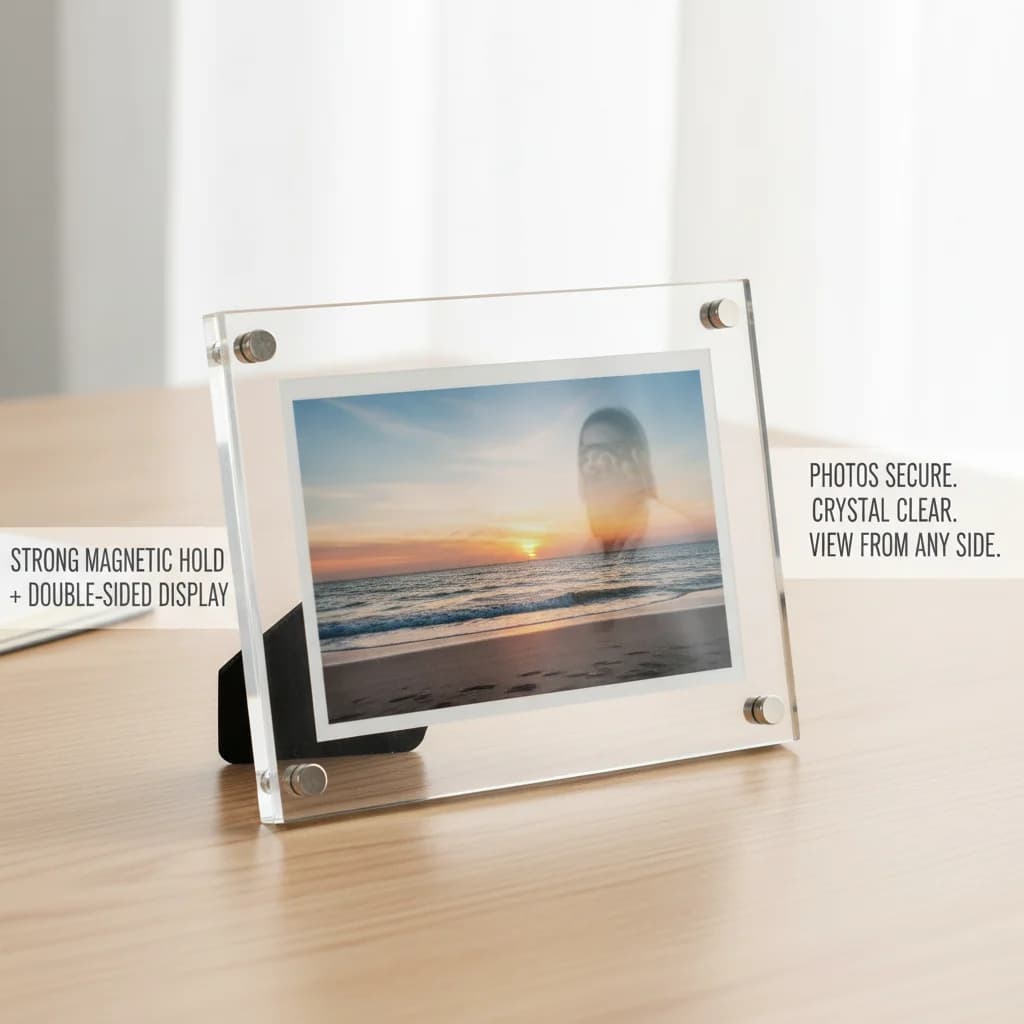 Set di 5 Cornici per Foto in Acrilico 6x8 Pollici, Cornice Magnetica Trasparente Bifacciale per Esposizione su Scrivania, Formato Verticale e Orizzontale, Confezione Regalo