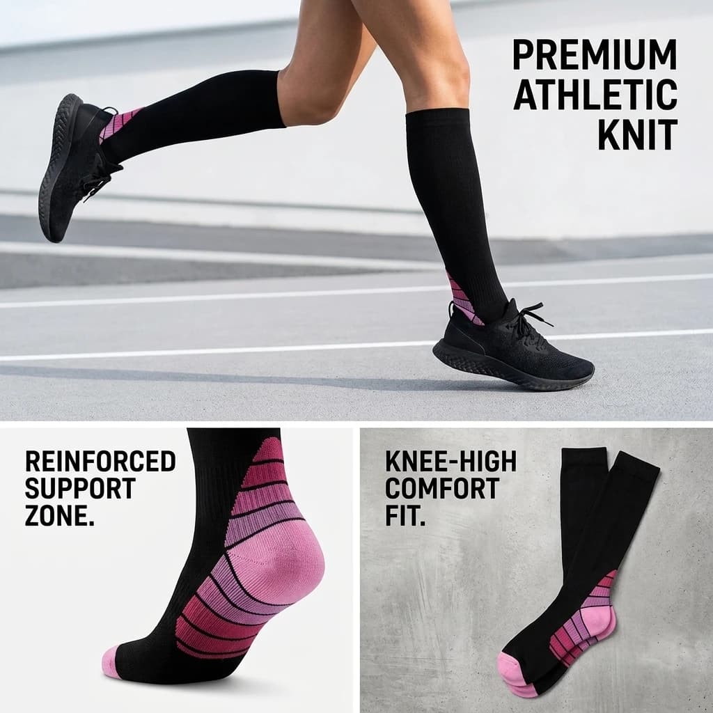Women's Sport Compression Calf Socks Outdoor Fitness Running Long Tube Socks Knee-High Pressure Rope Jumping Cycling Socks