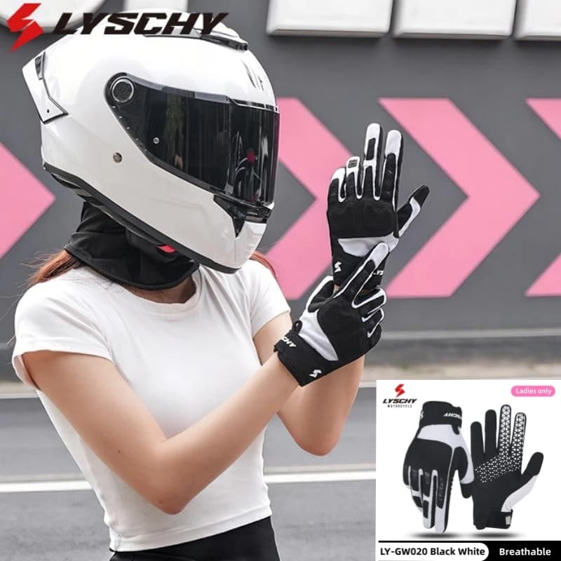 LYSCHY Summer Breathable Mesh Motorcycle Gloves Full Finger Perforated Touch Screen Motocross Motorbike Abrasion Cycling Gear