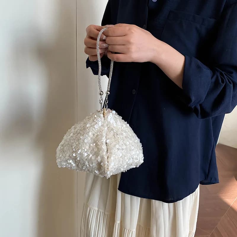 Borsa da Sera Americana con Paillettes per Donna, Design Lussuoso e alla Moda, Borsa a Tracolla con Strass Scintillanti