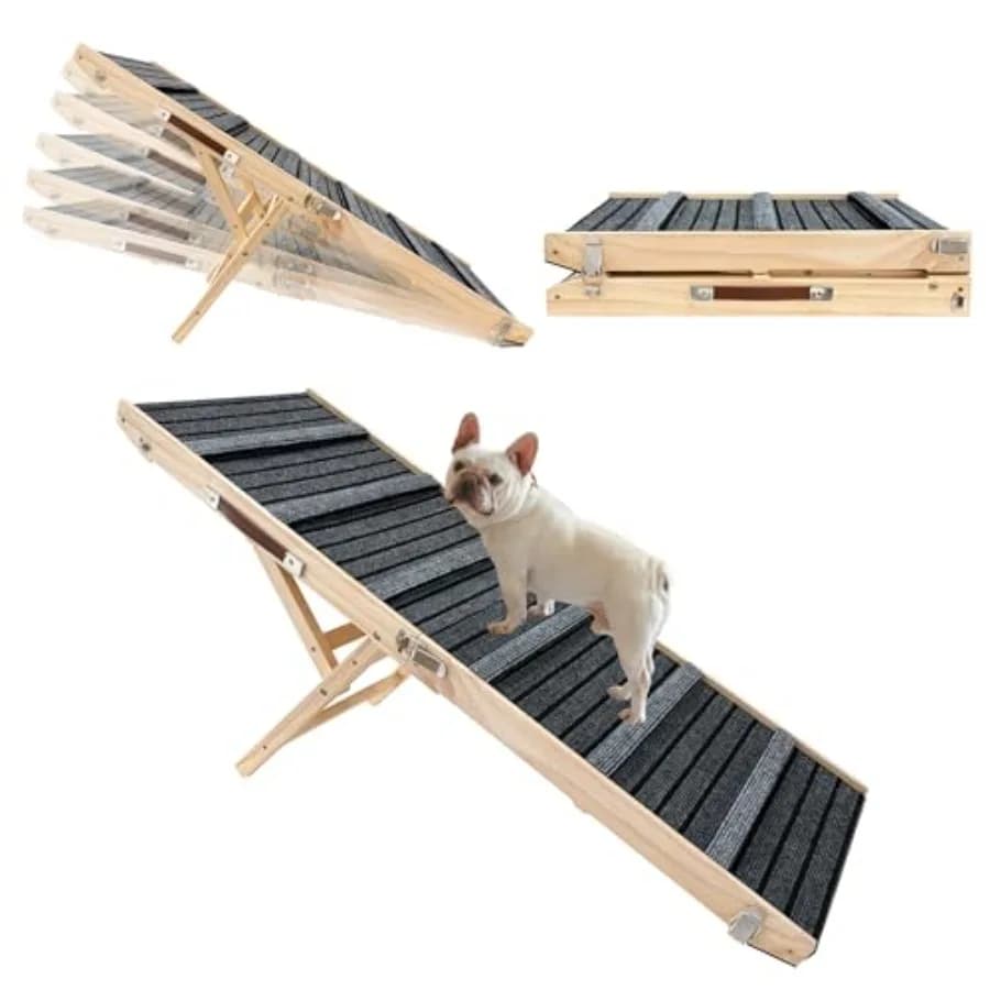 Rampa per Cani per Letto - Antiscivolo, Extra Larga, in Legno, Pieghevole, per Cani Piccoli e Grandi, Regolabile per Divano, Auto, Piattaforma