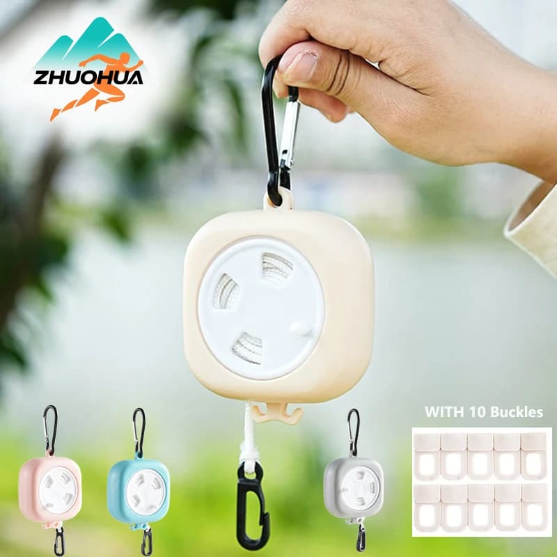 ZHUOHUA Stendibiancheria Portatile Retrattile da Viaggio, Stendino da Campeggio da 9,75 m con 10 Ganci per Interni ed Esterni