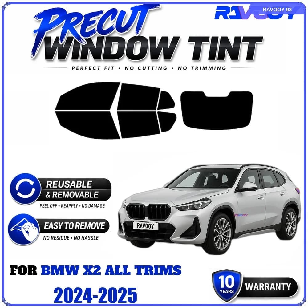 RAVOOY Precut Window Tint, Reusable Removable EPU Film, Custom Fit for Bmw X2 ALL TRIMS 2024-2025, UV Heat Protection