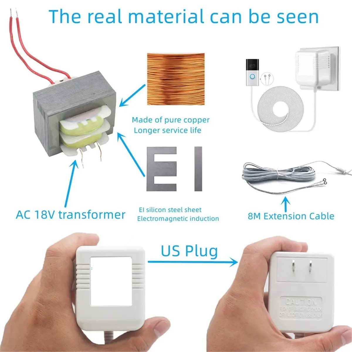 Trasformatore di alimentazione speciale per videocitofono AB52, adattatore di alimentazione per citofono 18V500MA, per Ring, Nest, con spina EU