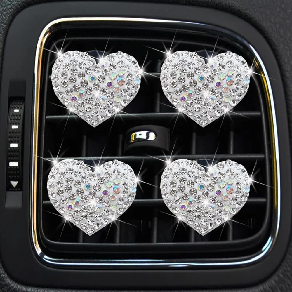 Clip di sfiato dell'aria a forma di cuore Bling, Clip di sfiato per deodoranti per auto a cuore in cristallo Charms Clip di sfiato per diffusore di strass