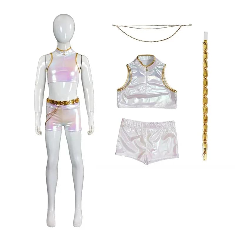 Kpop Demon Slayer Kids Rumi Cosplay White Golden Costume Girls Role Games Halloween Gonna Dresses 3'f,6;t.8'