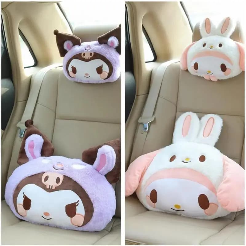 Cuscino poggiatesta e lombare per auto Kuromi Sanrio, supporto lombare per sedile auto a tema cartone animato, accessori auto My Melody Kuromi, idea regalo