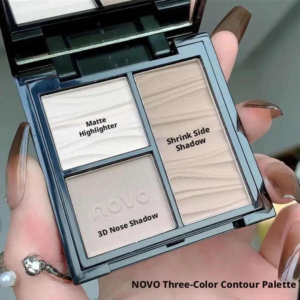 Palette di Polveri Contorno 3 Colori, Illuminante Naturale 3D, Ombretto Opaco per Naso, Lunga Durata, Illumina il Viso, Cosmetici per il Trucco