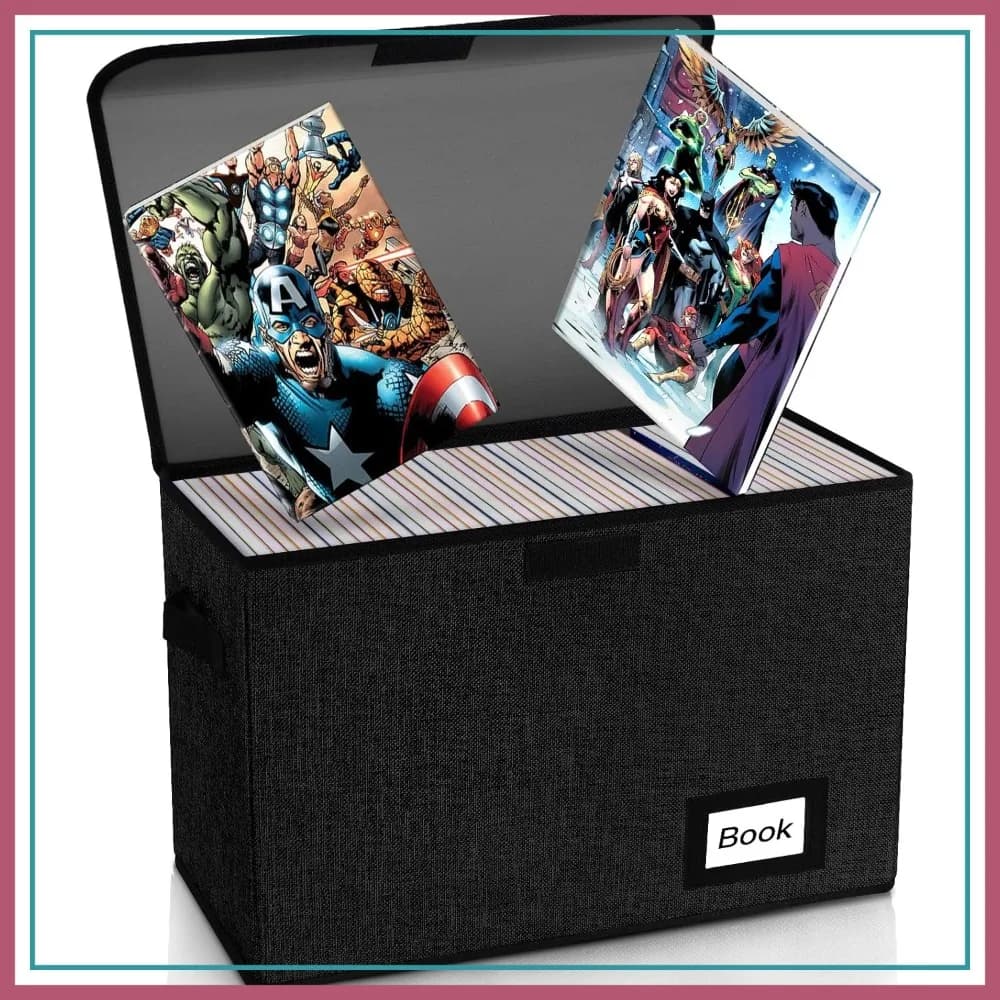 Scatola Porta Fumetti 40x20x30 cm Pieghevole Contiene 160-180 Fumetti Contenitore Organizzatore Resistente Nero