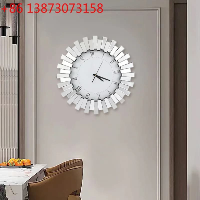 Stylish simple glass mirror wall clock light luxury modern creative clock living room entrance wall decoration electronic clock