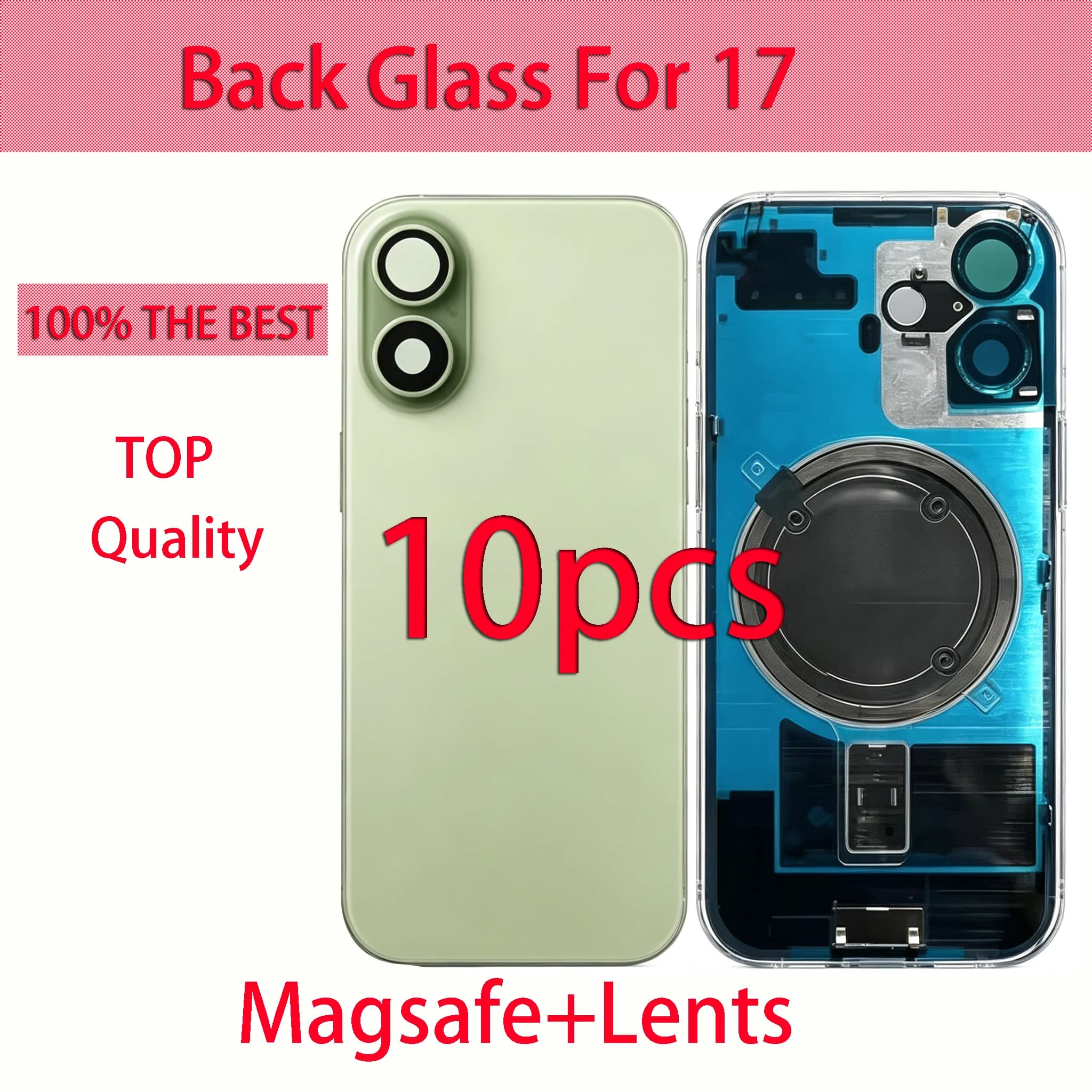 For iPhone 17 Rear Glass Replacement 10PCS Pre-Installed Magnet & Camera Frame Battery Door Back Cover with Adhesive Repair Part