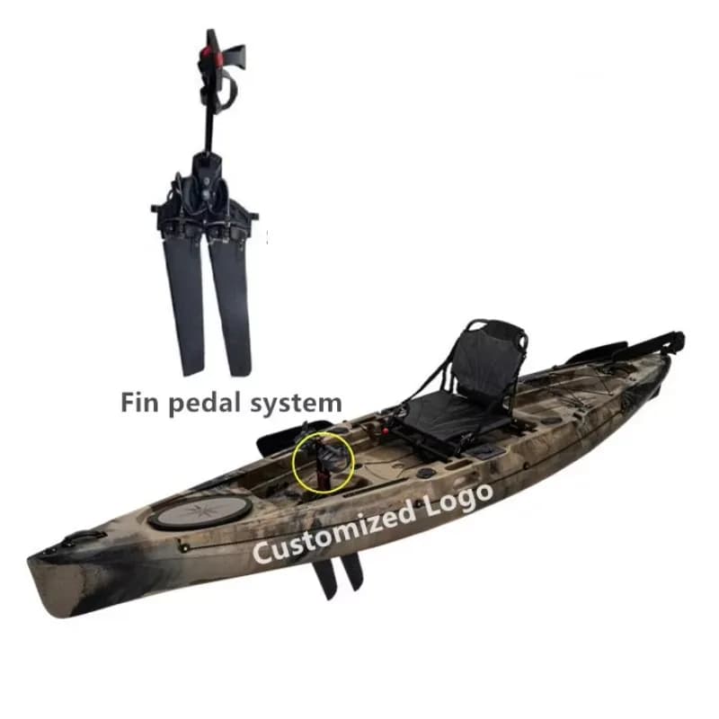 Barca da pesca per kayak con sistema di trasmissione a pedale Scafo in plastica a pagaia singola per fiumi e pagaia accessoria