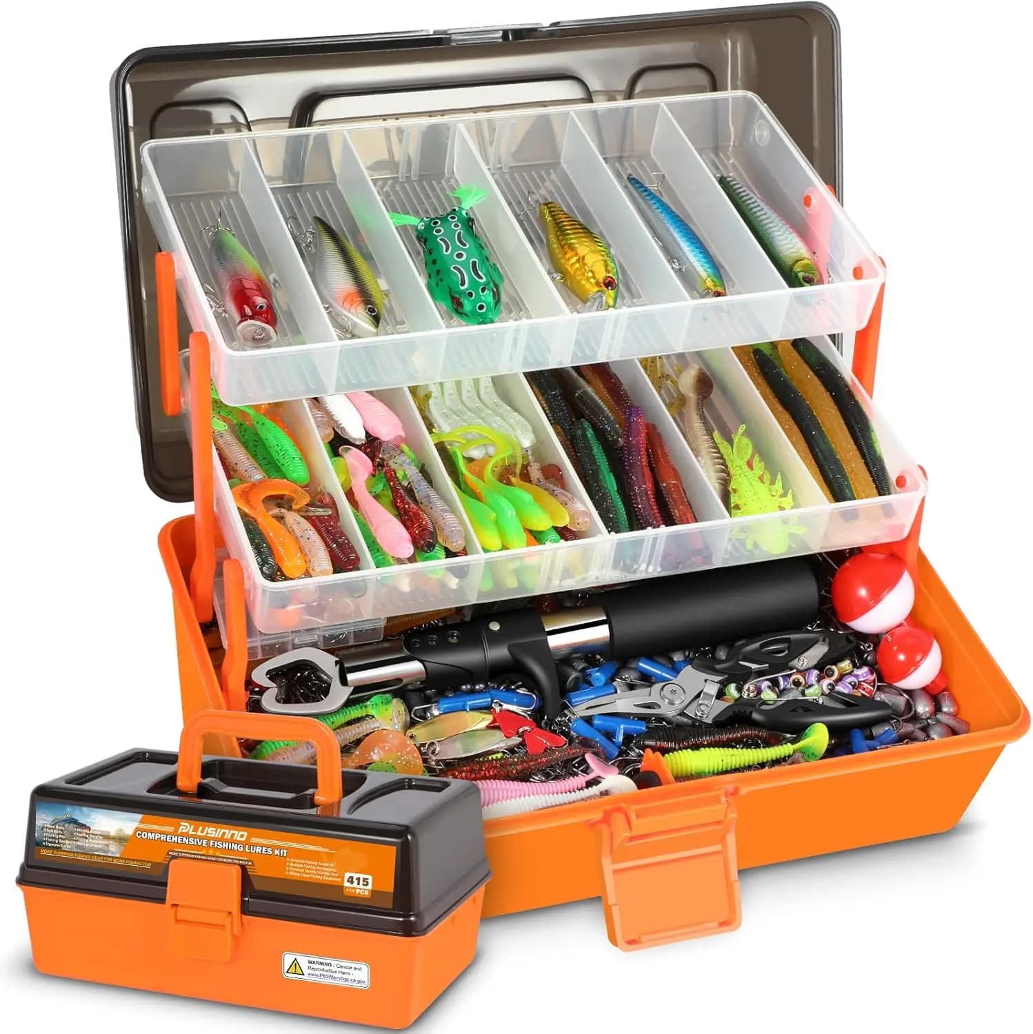 Large 3 Layer Fishing Equipment Box with Accessories Included, 415 Fishing bait kit with Pliers, Crankbait, Ami