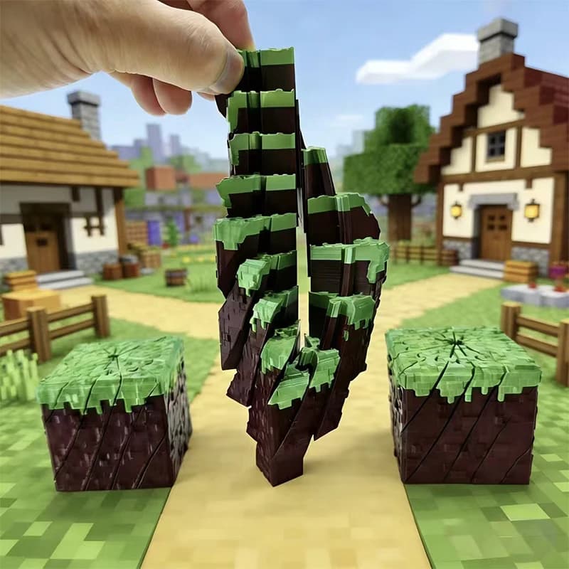 Fidget Spinner Antistress a Forma di Blocco d'Erba Stampato in 3D, Giocattolo Antiansia, Decorazione per Casa e Scrivania