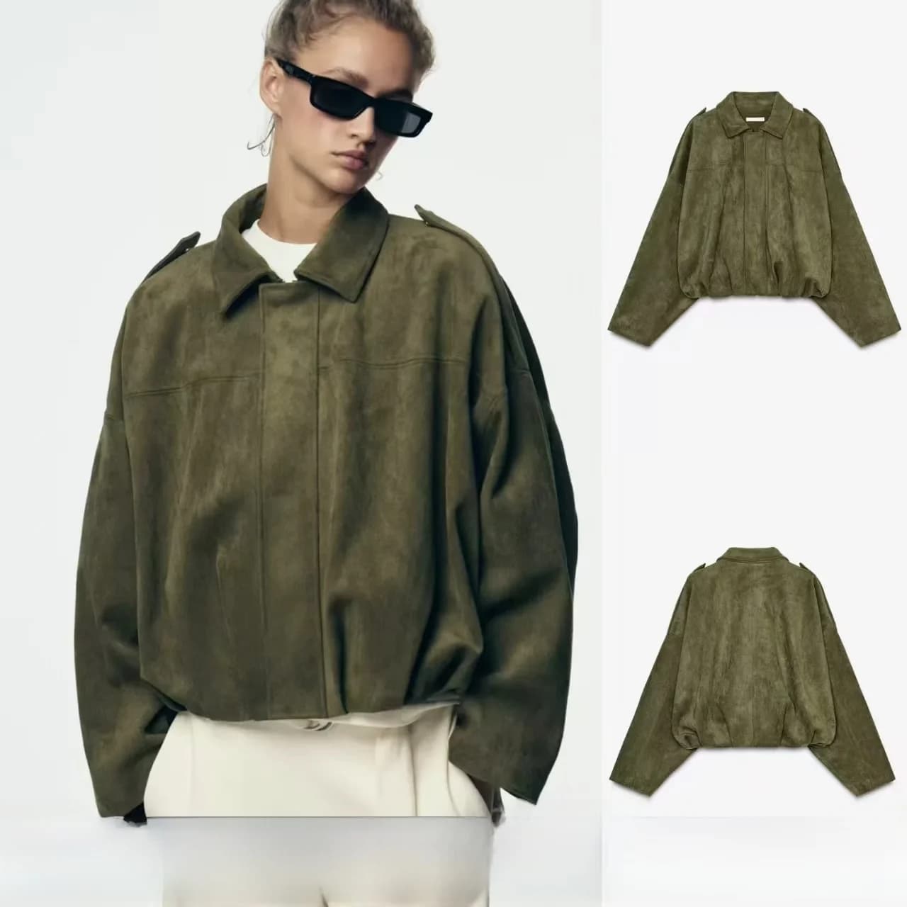 Nuova Giacca da Pilota Corta Effetto Scamosciato per Donna Autunno 2025, Stile Casual con Maniche Lunghe e Chiusura a Zip
