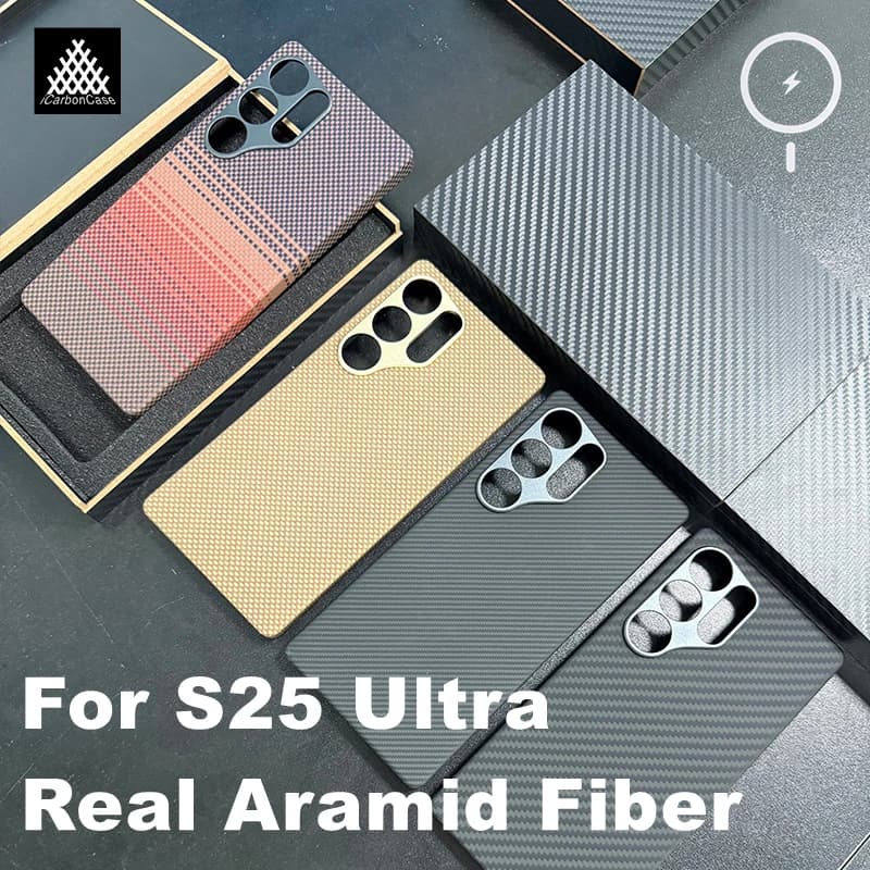 Custodia Magnetica in Vera Fibra Aramidica Kevlar per Samsung Galaxy S25 Ultra S25Ultra S25U, Cover Super Leggera con Magsafe