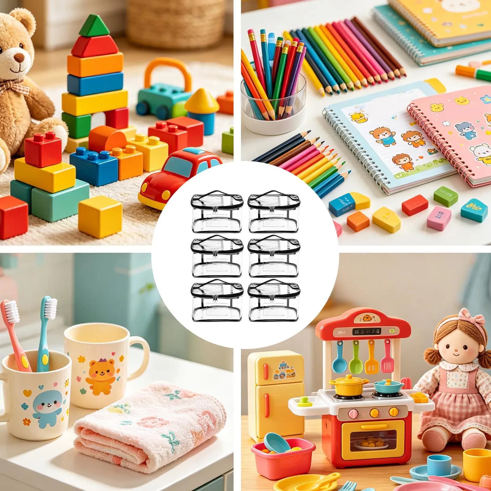 Toy Bags For Storage 6 Pieces Clear Puzzles Organizer Pouch With Label And Pocket Dustproof Toys Storage Bags For Nursery Home