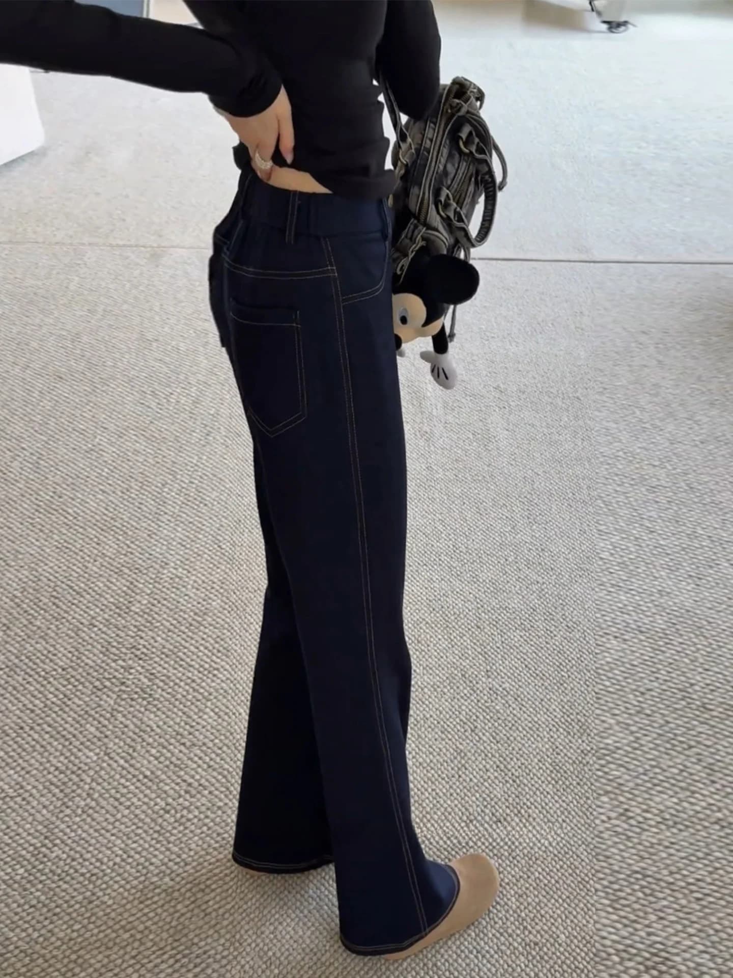 Jeans Skinny da Donna Taglie Forti Stile Americano a Vita Alta, Lavaggio Scuro, Elasticizzati, Micro Svasati, Modello Hoof Pants, per Uso Casual e Pendolarismo