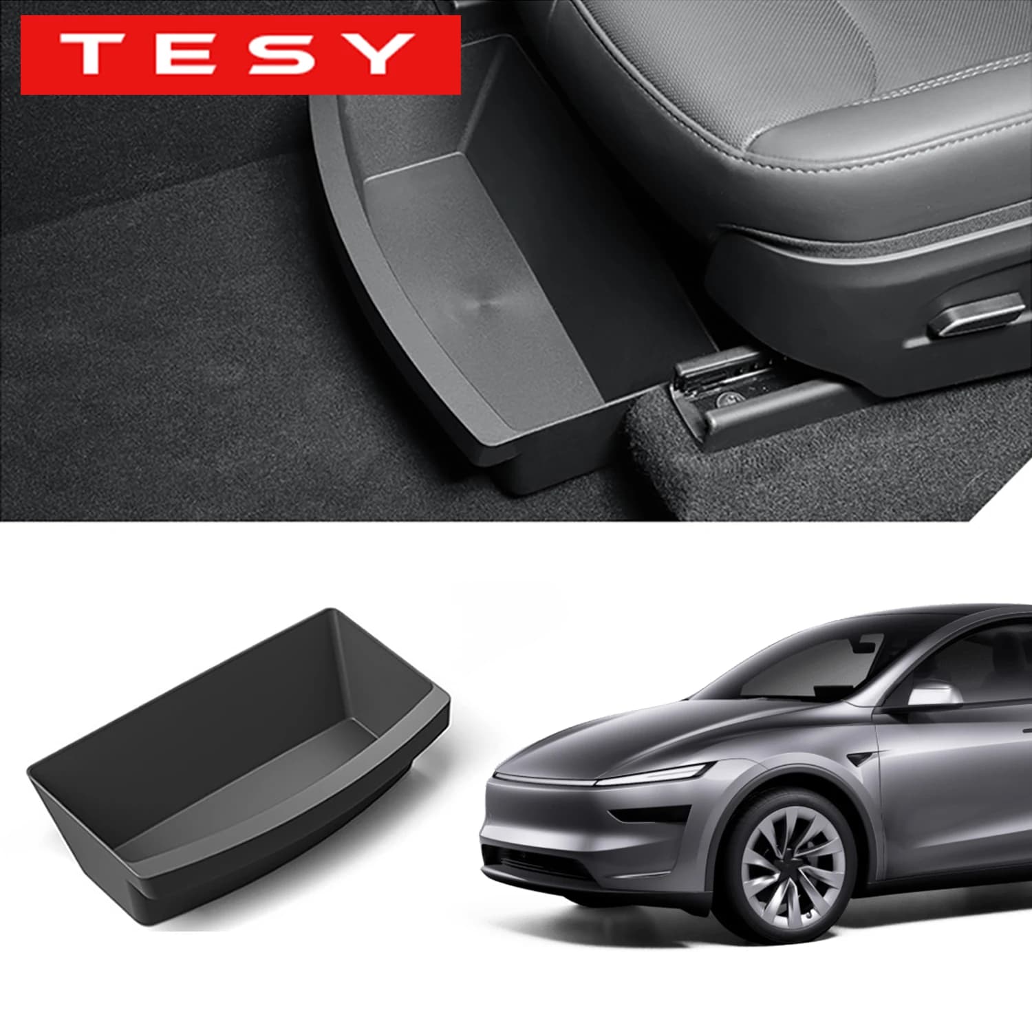 Organizer Subsedile for Tesla Model Y Juniper 2025 2026, Hidden Storage Box Washable, Subsedile Accessories