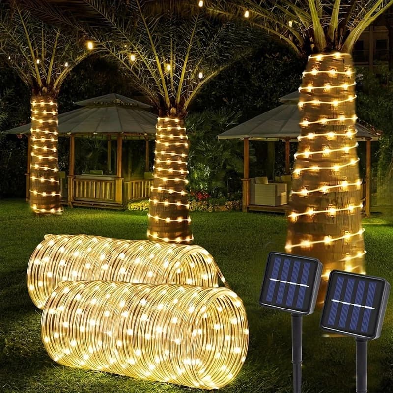Striscia LED Solare a Tubo, Luci Fatate a Energia Solare, Ghirlanda Luminosa per Decorazioni Natalizie da Esterno, Giardino, Alberi, Prato, Recinzioni