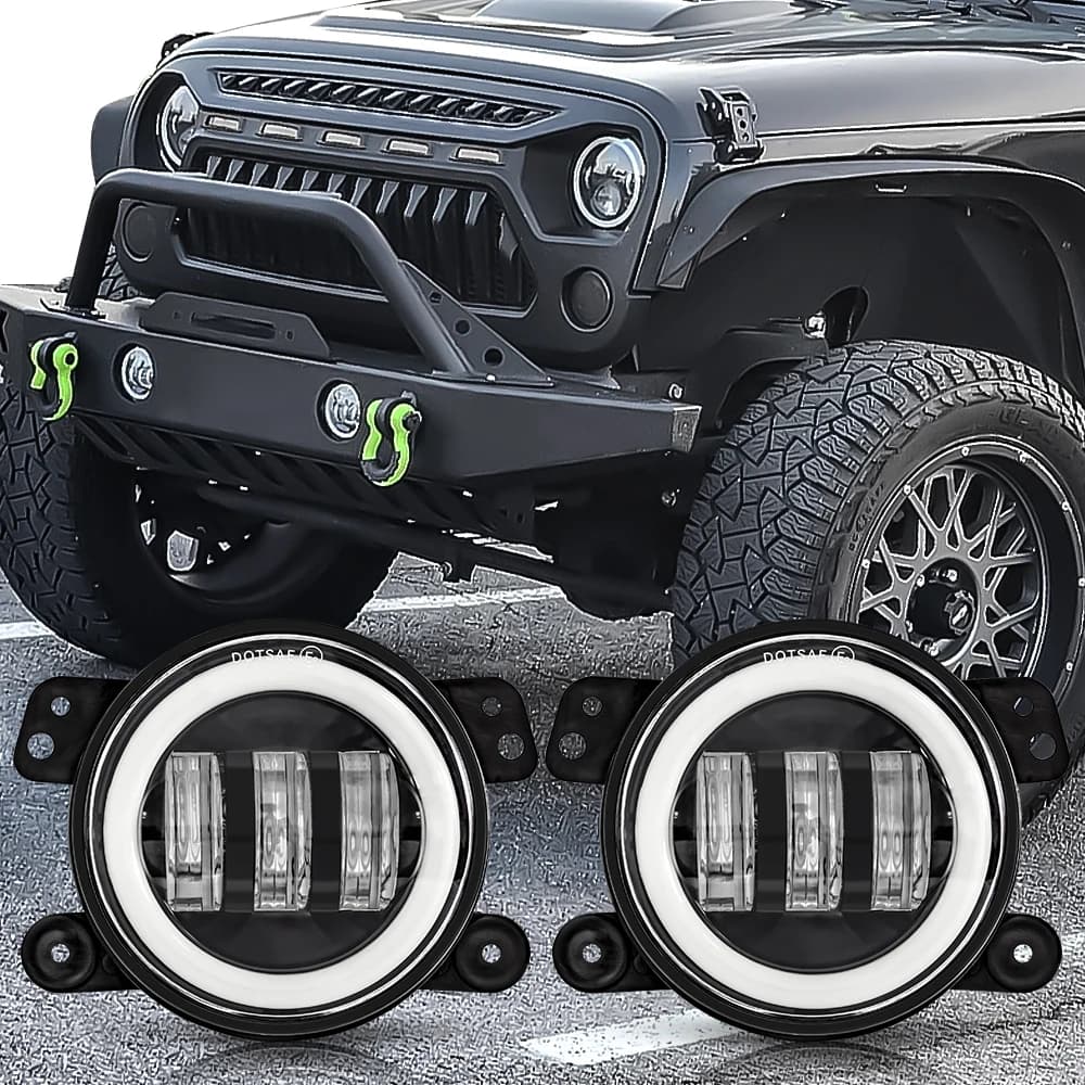 Faro LED per auto da 4 pollici, 30W, con anello luminoso bianco DRL Angel Eyes, per Jeep Wrangler JK Dodge Off-Road