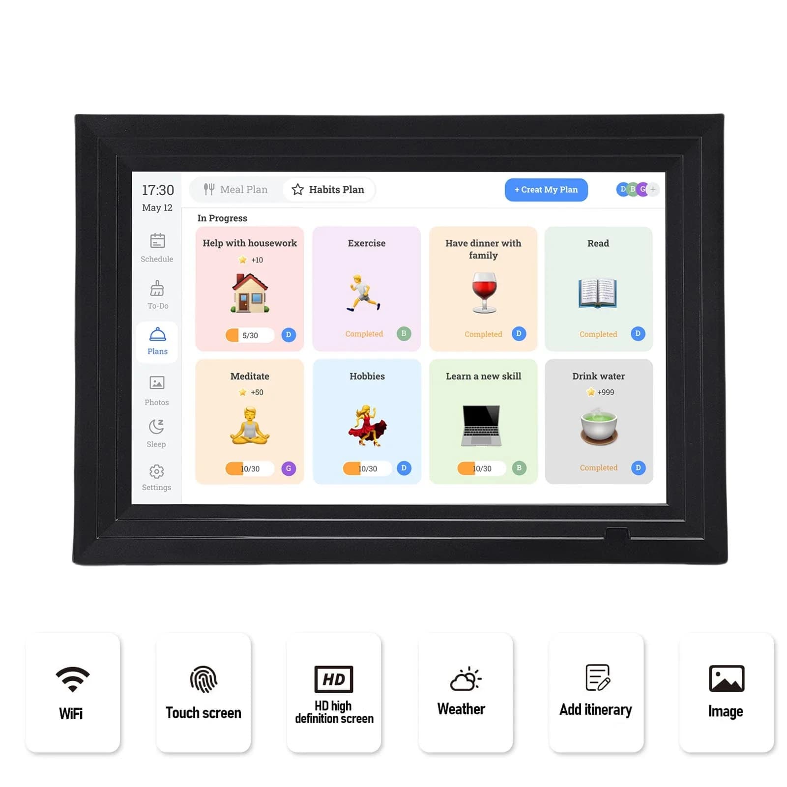 Cornice Digitale WiFi da 10.1 Pollici Controllata da App, Calendario Digitale Intelligente, Cornice Fotografica Cloud con Schermo Touch, Pianificazione Familiare